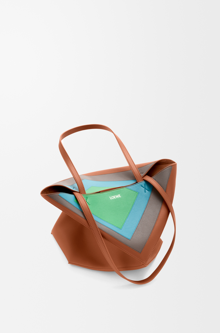 LOEWE 미디엄 퍼즐 폴드 토트 - 나파 카프스킨 캐러멜/브라이트 그린