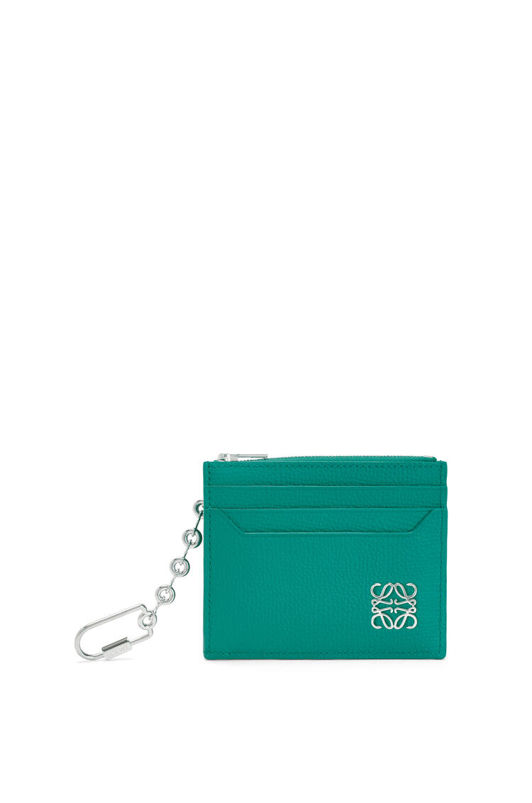 LOEWE Anagram square cardholder in pebble grain calfskin with chain Emerald Green