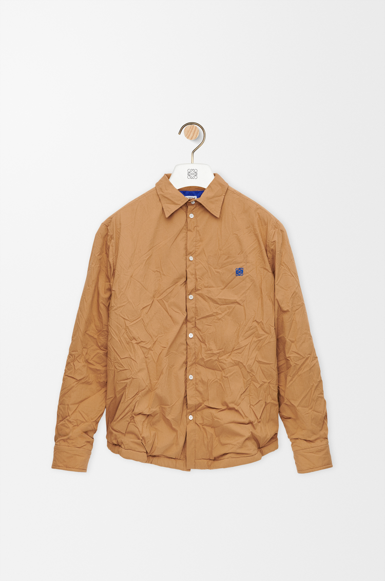 LOEWE Chemise hybride en coton mélangé et laine Camel/Blue
