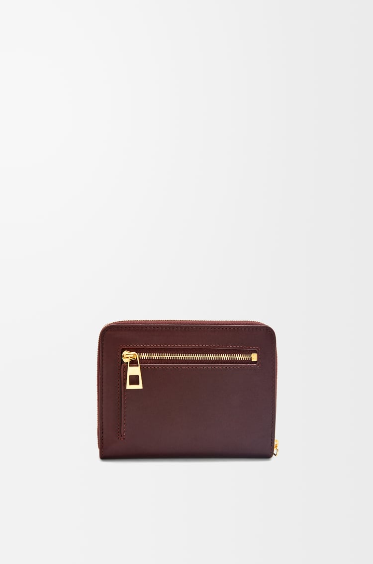 LOEWE Knot compact zip around wallet in shiny nappa calfskin Burgundy/Emerald