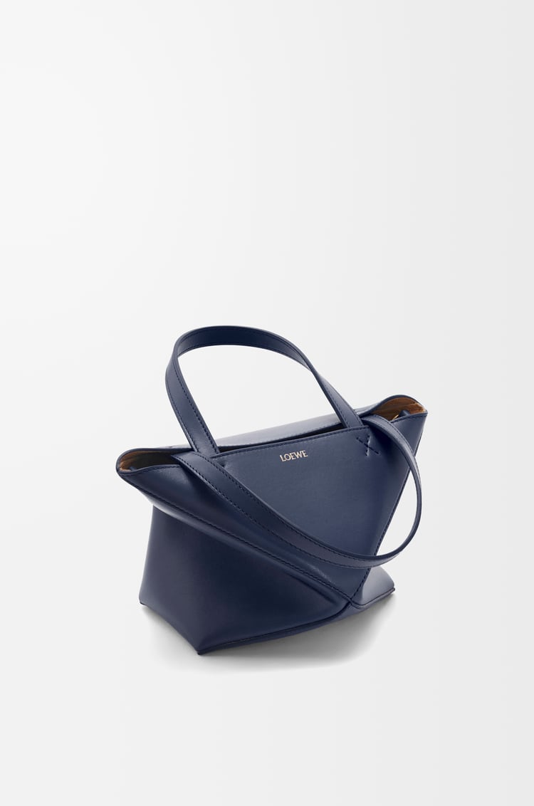 LOEWE Mini Puzzle Fold tote in shiny calfskin Abyss Blue