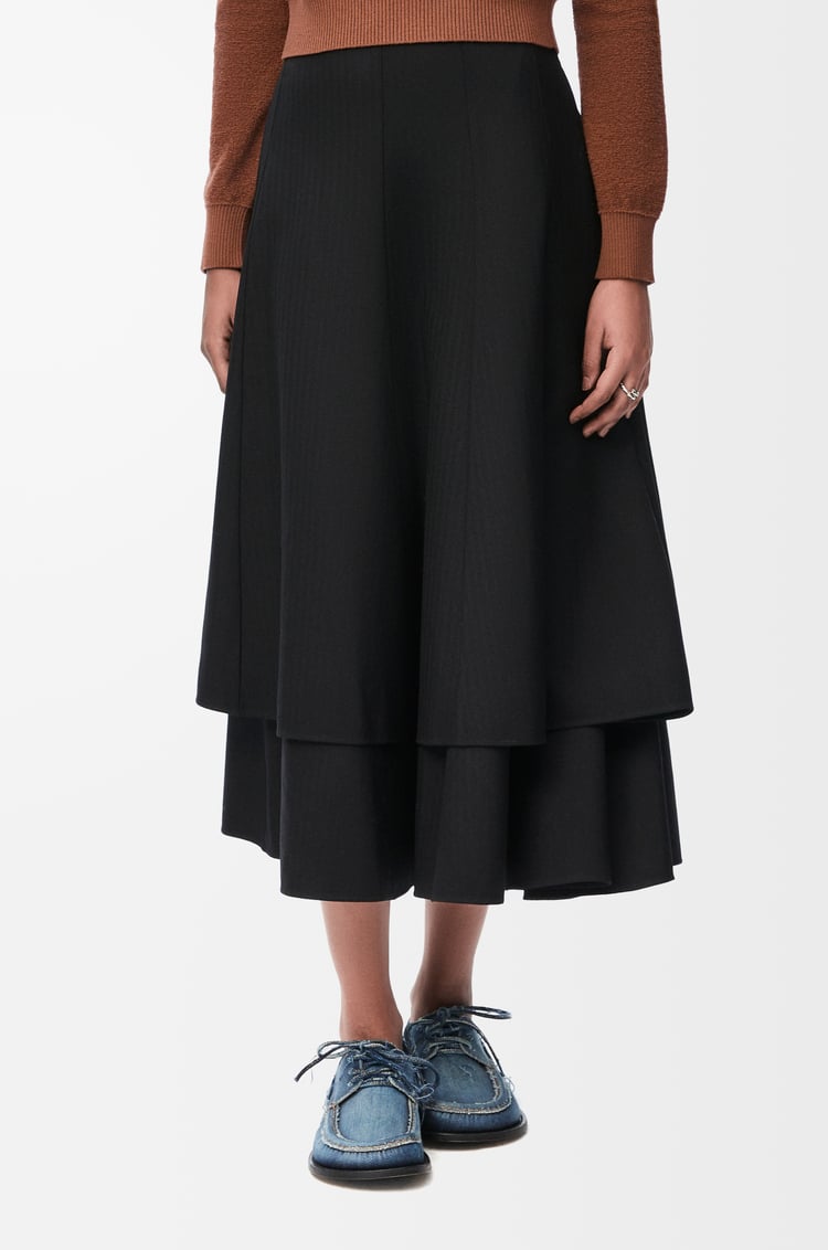 LOEWE Falda de doble capa en lana Negro