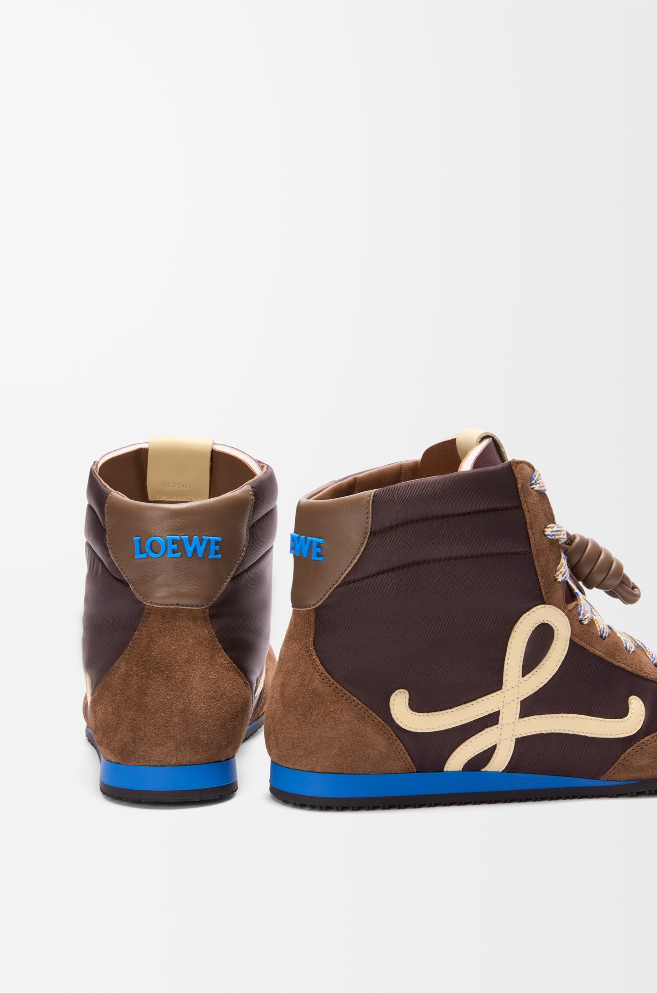 LOEWE Ballet Runner 2.0 high-top in nylon and calfskin Brown/Yellow/Blue