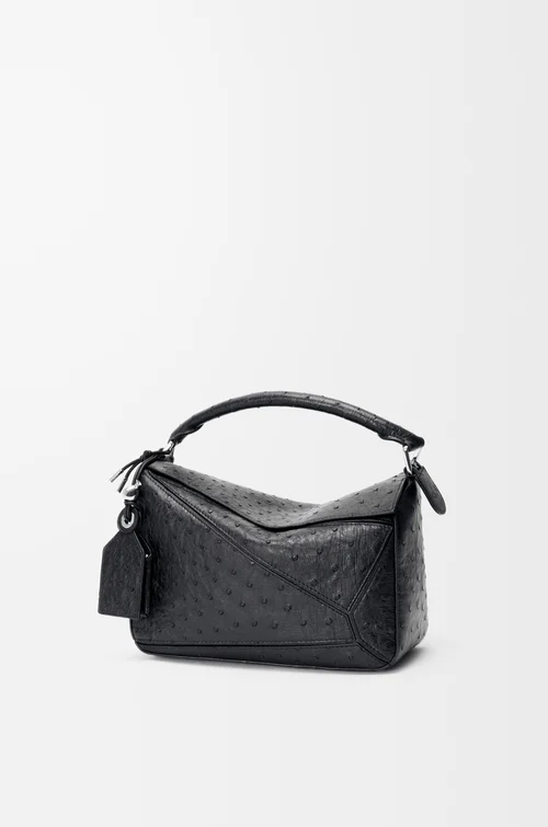 LOEWE Small Featherlight Puzzle bag in ostrich Black
