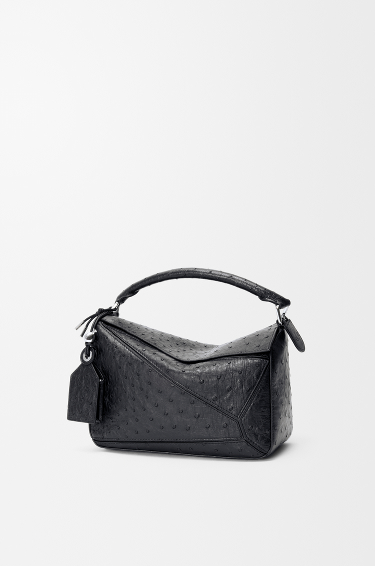 LOEWE Small Featherlight Puzzle bag in ostrich Black