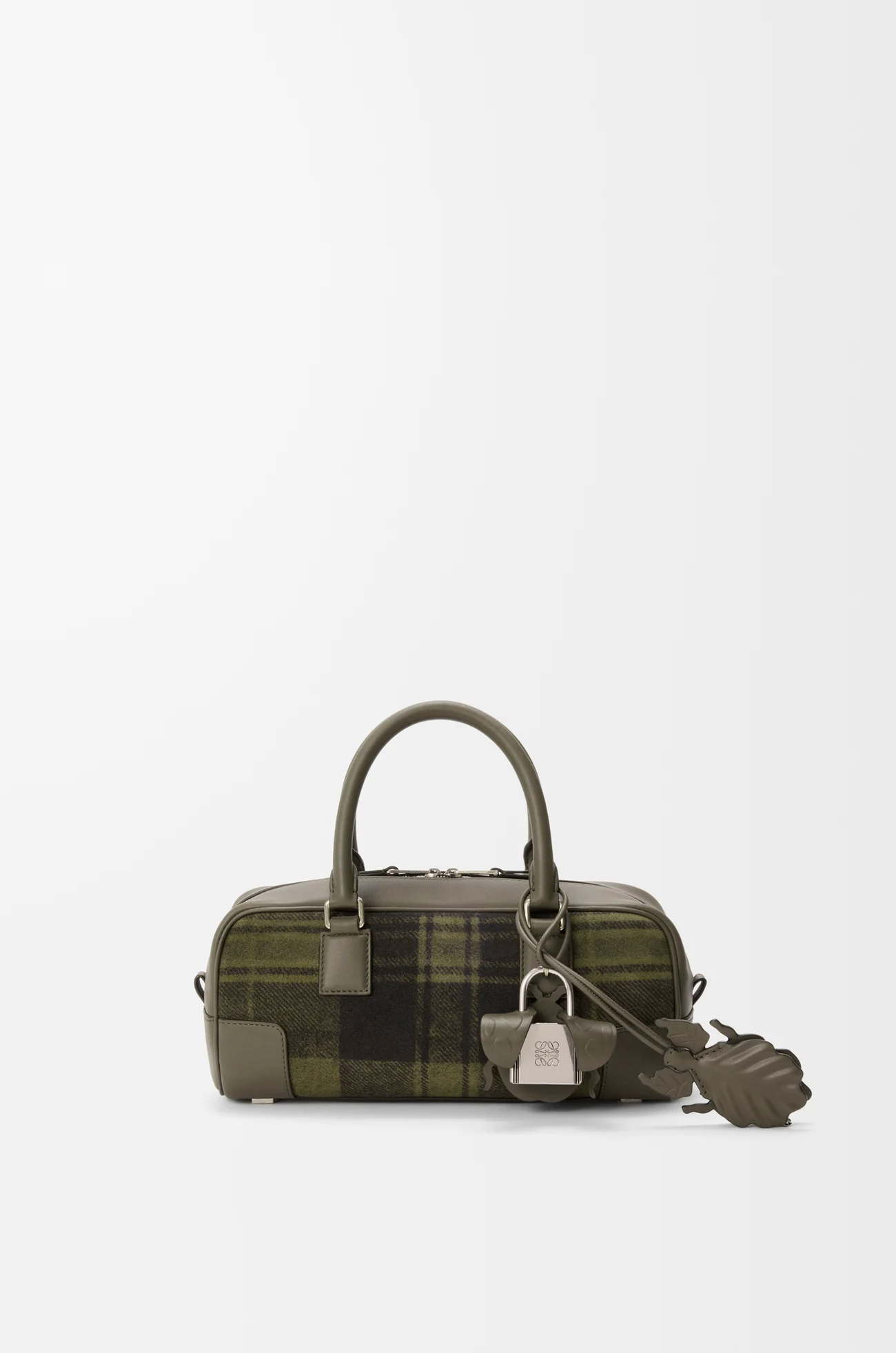 LOEWE 格纹绒面革和纳帕牛皮革 Amazona 23 Cropped 手袋 卡其色/绿色