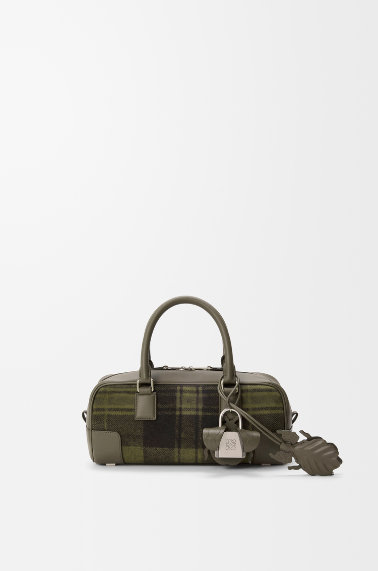 LOEWE 格纹绒面革和纳帕牛皮革 Amazona 23 Cropped 手袋 卡其色/绿色