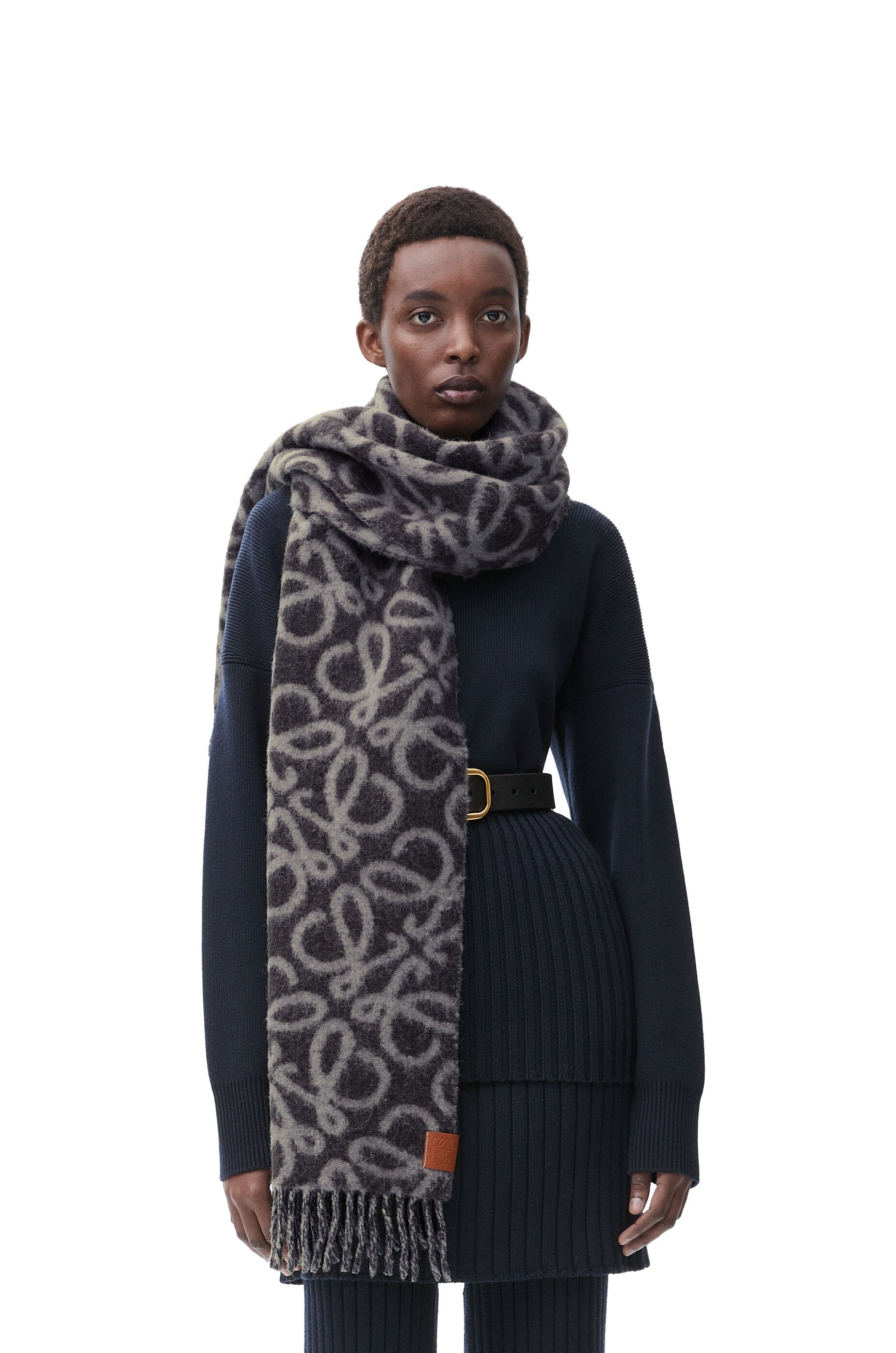 Anagram scarf in alpaca and wool Black Grey LOEWE