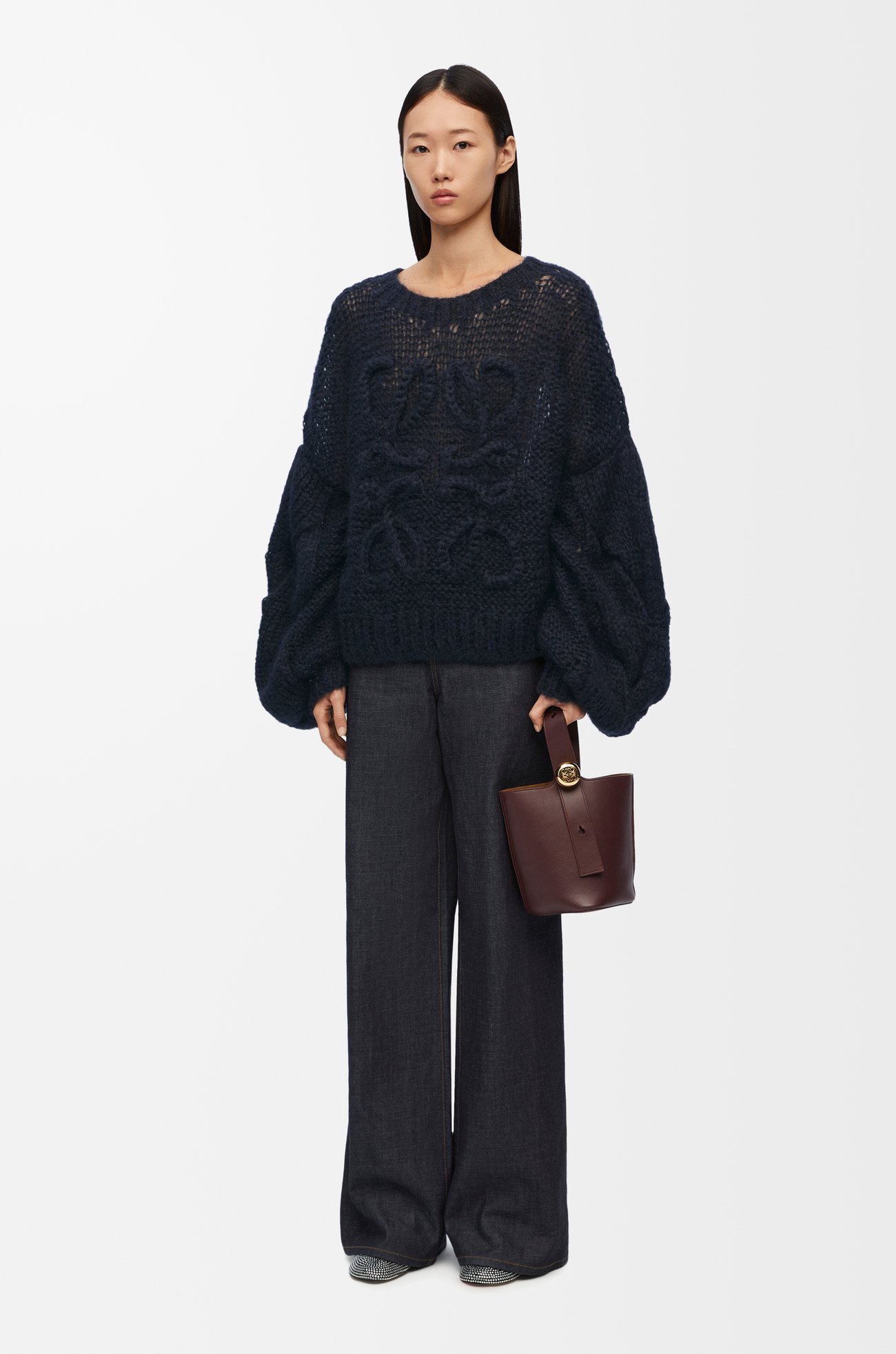 LOEWE 马海毛 Anagram 毛衣 深海军蓝