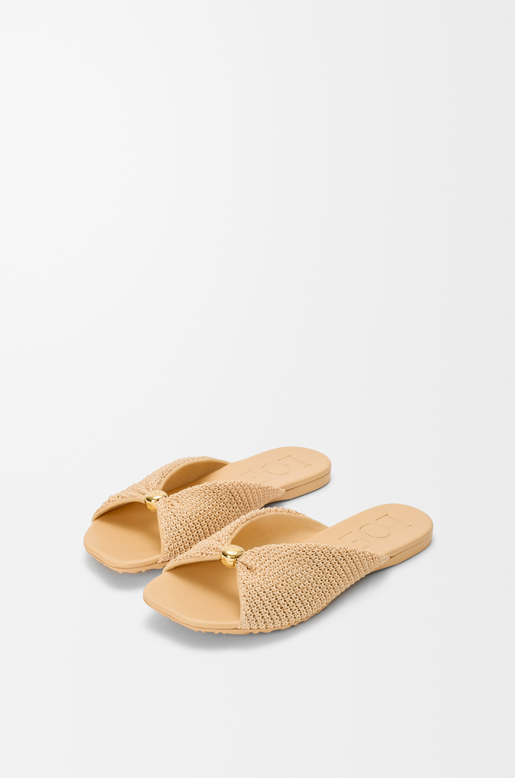 LOEWE Pebble Soft slide in raffia-effect fabric Natural
