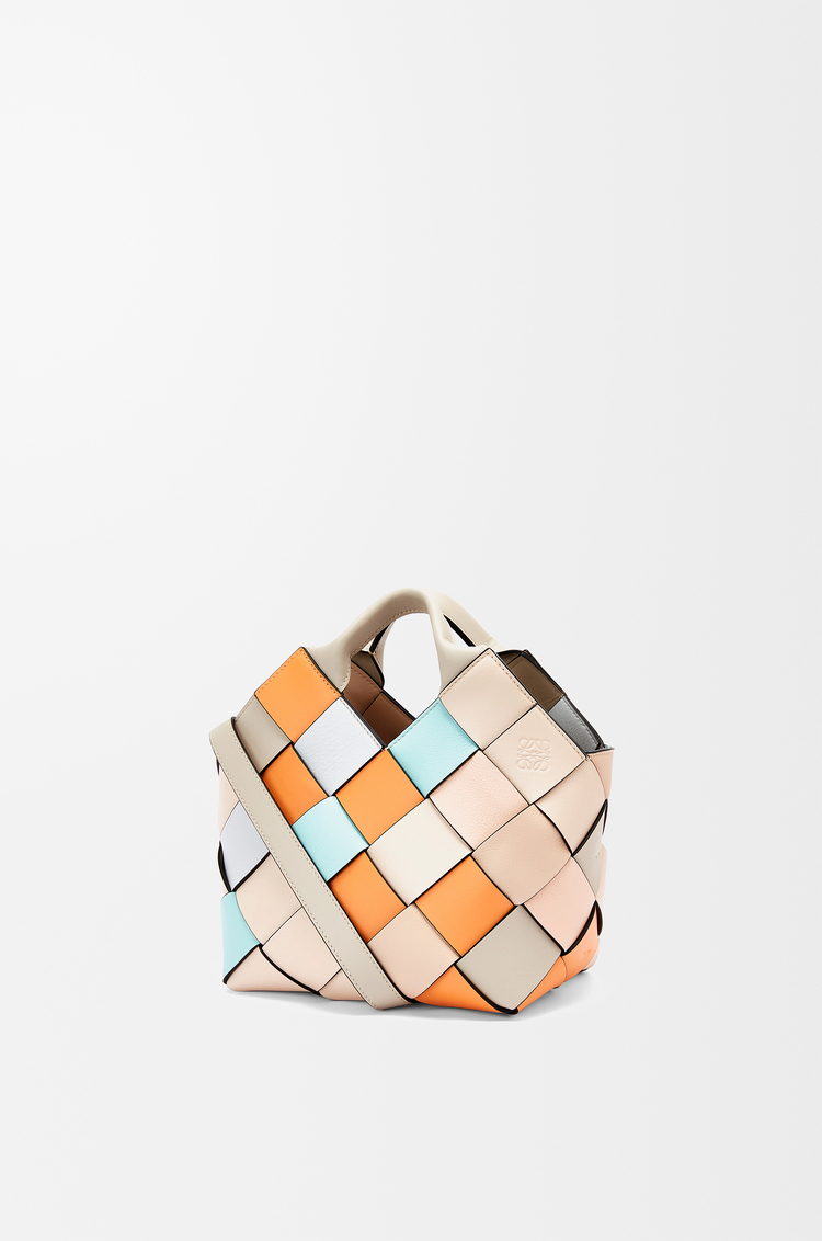 LOEWE Small Surplus Leather Woven basket bag in calfskin Apricot/Gold