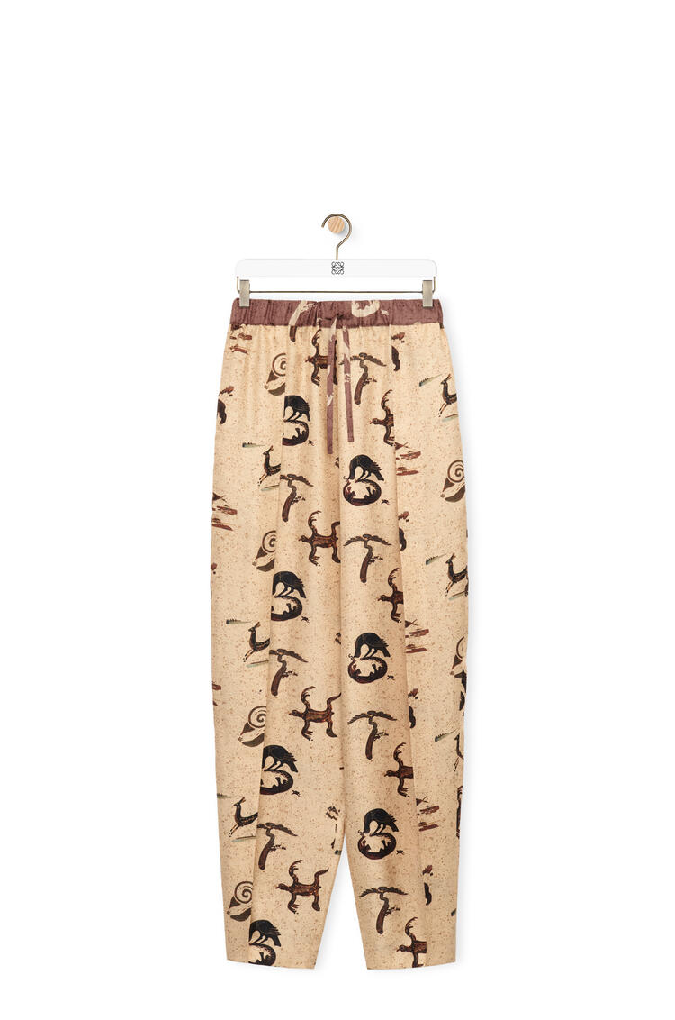 LOEWE Animal print balloon trousers in silk Light Beige/Brown