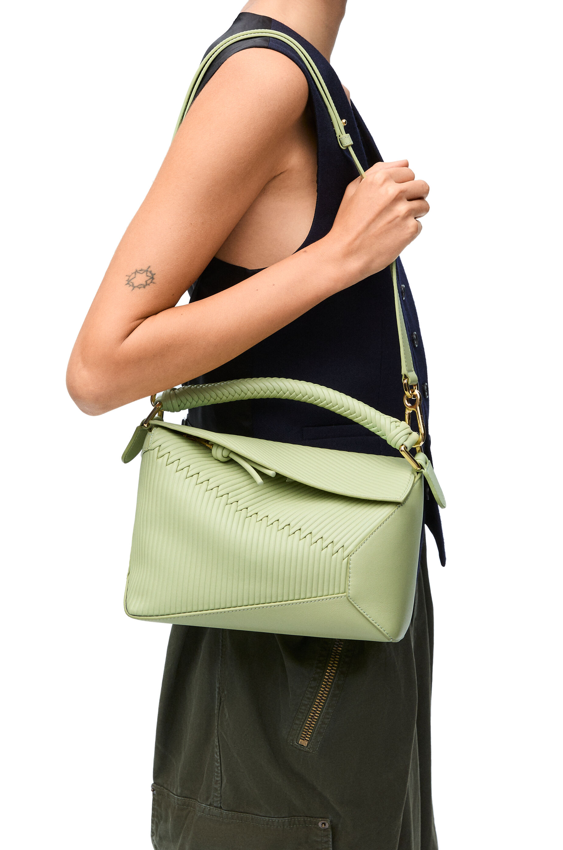 Loewe Puzzle Edge Small Calfskin Top Handle Bag Light Pear