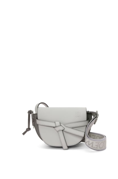 LOEWE Mini Gate Dual bag in soft calfskin and jacquard 珍珠灰/深灰色
