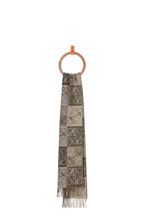 LOEWE Checkerboard scarf in wool and cashmere Beige/Khaki Green