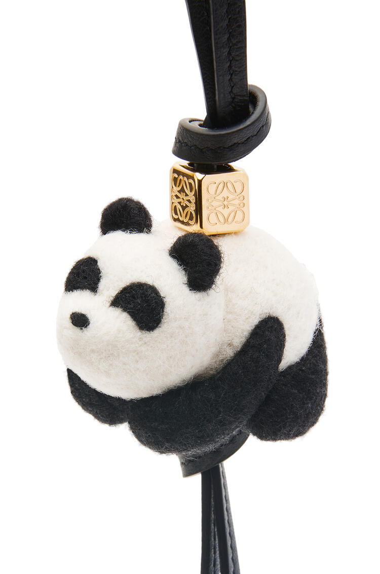 LOEWE Panda charm in felt and calfskin Black/White