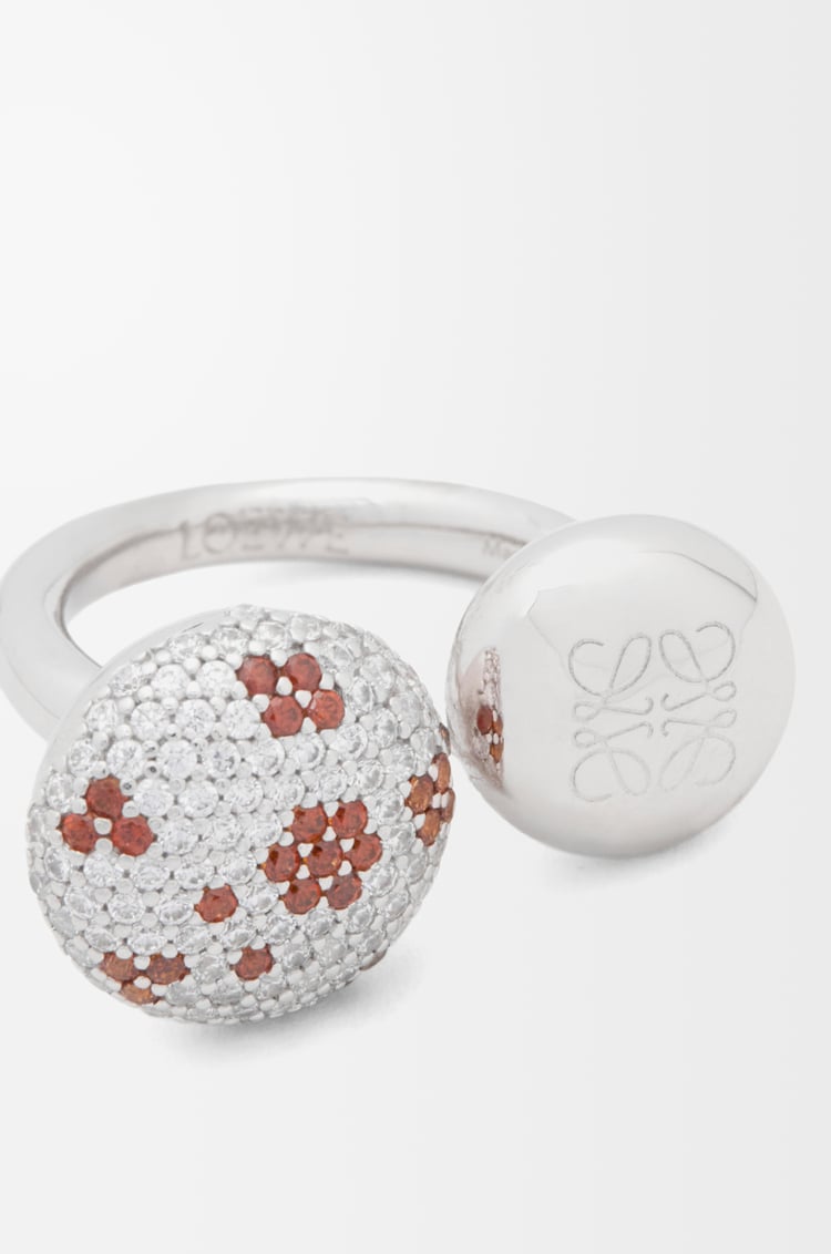 LOEWE Anagram Pebble double ring in sterling silver and crystals Silver/White/Brown