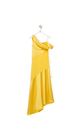 LOEWE 緞面細紋針織垂墜連身裙 黃色