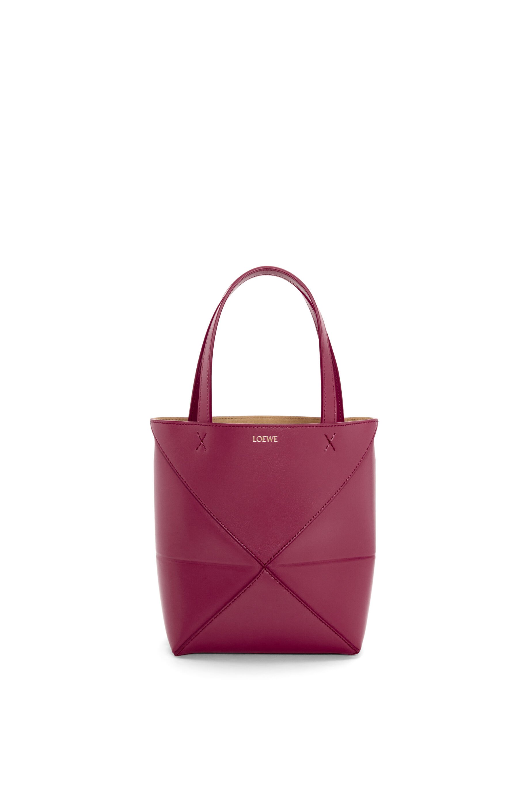 Mini Puzzle Fold tote in shiny calfskin Crimson LOEWE