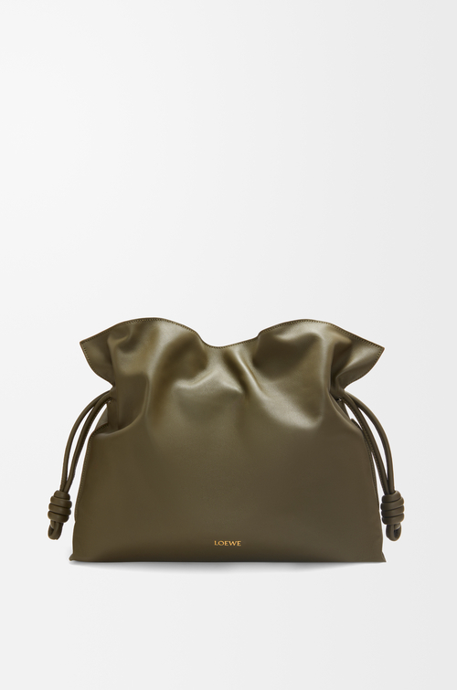 LOEWE Large Flamenco clutch in nappa calfskin Dark Khaki