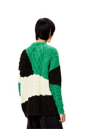 LOEWE Jersey colour-block en punto de ochos de lana Verde/Negro/Blanco plp_rd