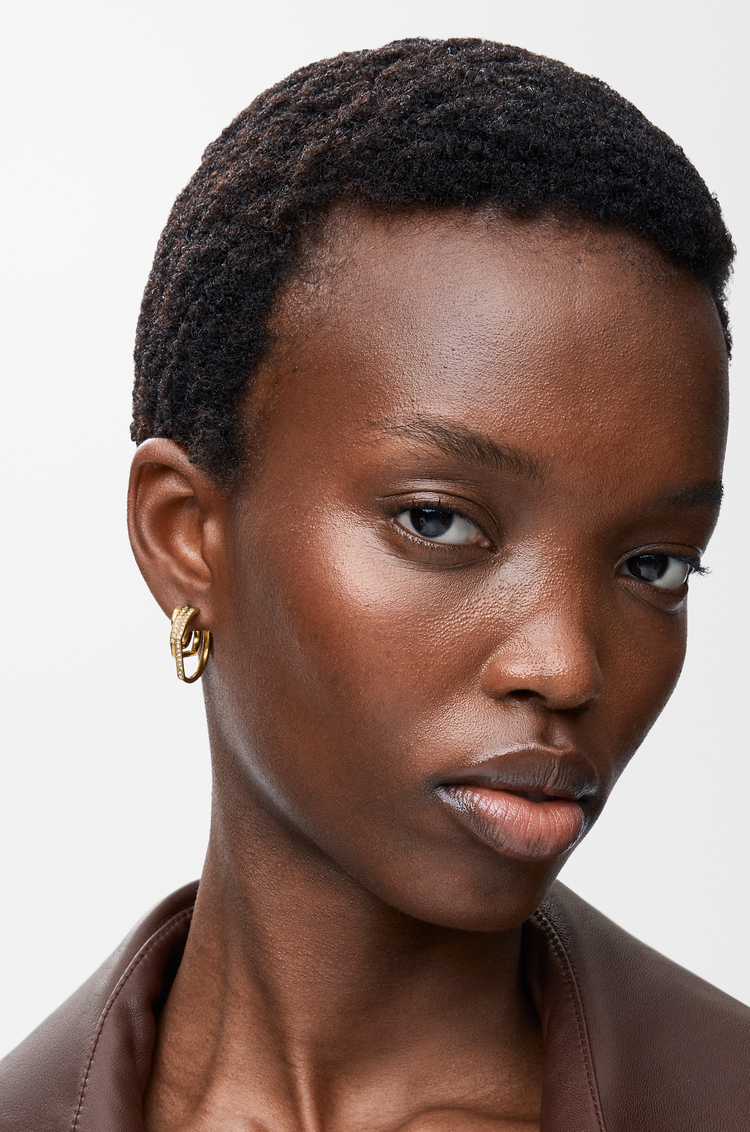 LOEWE Stacked hoop earrings in sterling silver and crystals Gold/White