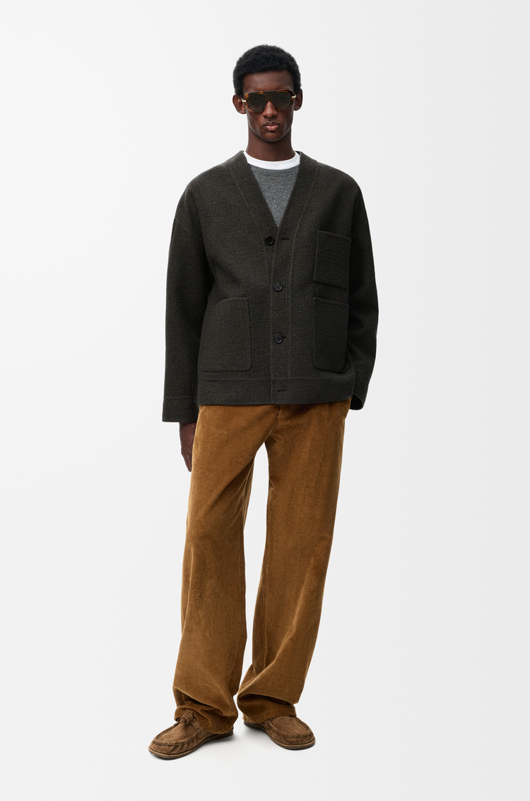 LOEWE Cardigan in wool and silk Khaki Brown/Blue