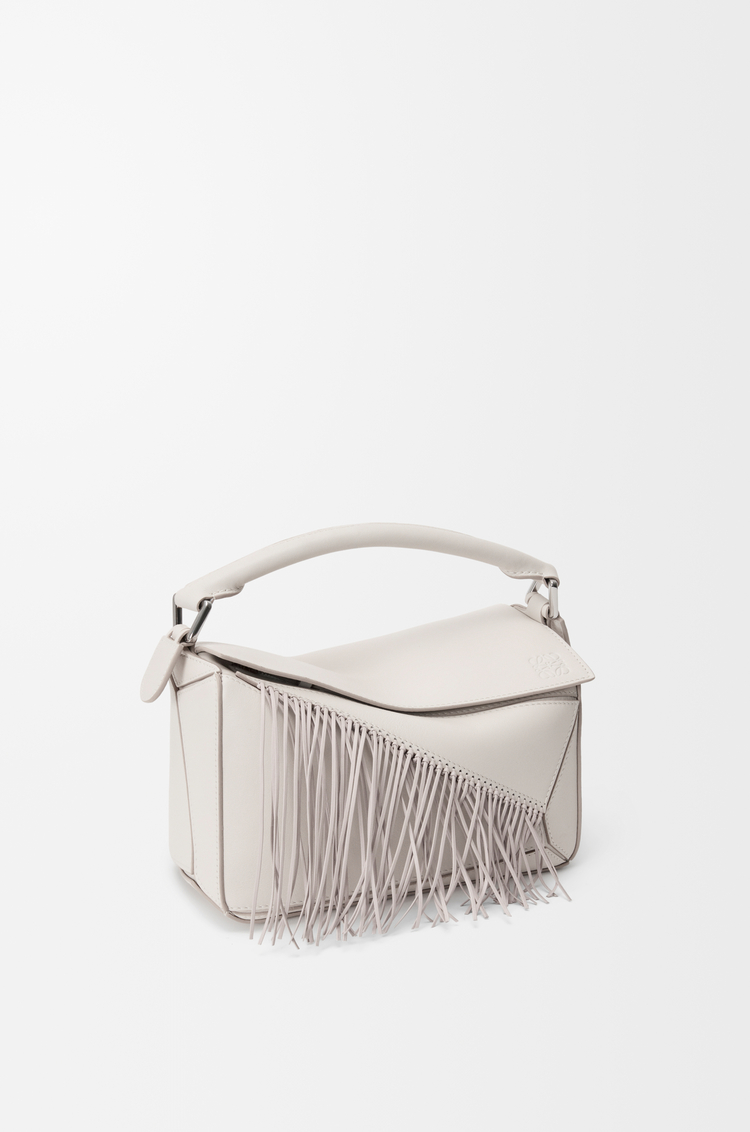 LOEWE Fringe small Puzzle bag in classic calfskin Soft White/Light Ghost