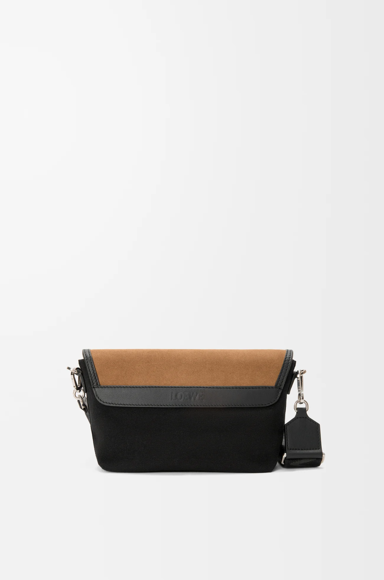 LOEWE Mini Flex messenger in canvas and suede Black/Dark Gold