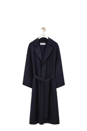 LOEWE Oversize belted coat in wool and cashmere Navy Blue