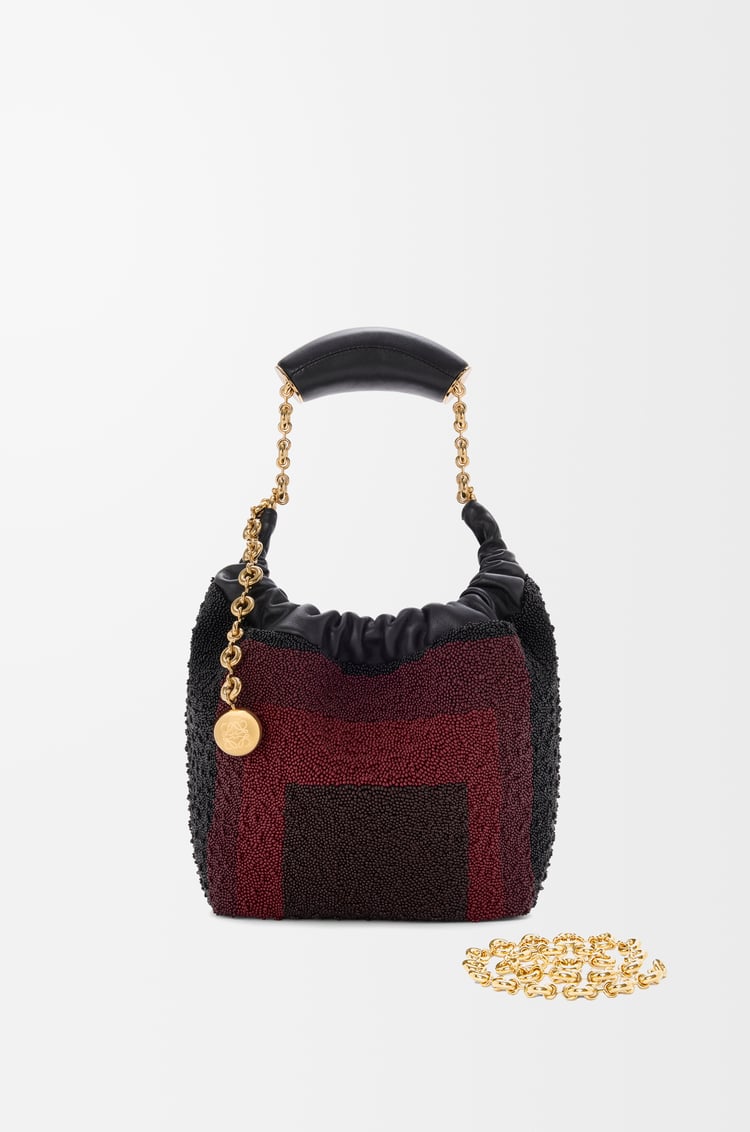 LOEWE Mini Squeeze bag in beaded leather Black/Burgundy