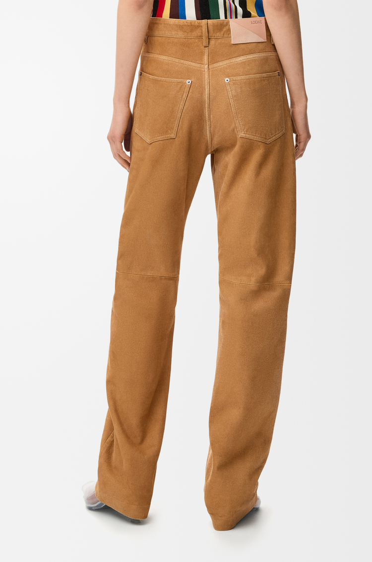 LOEWE Pantaloni in pelle di capra scamosciata Camel