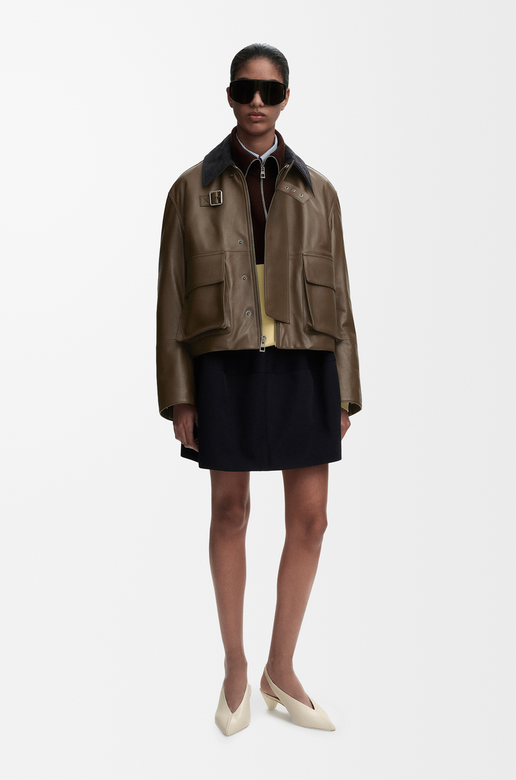 LOEWE Short parka in nappa lambskin Khaki Green