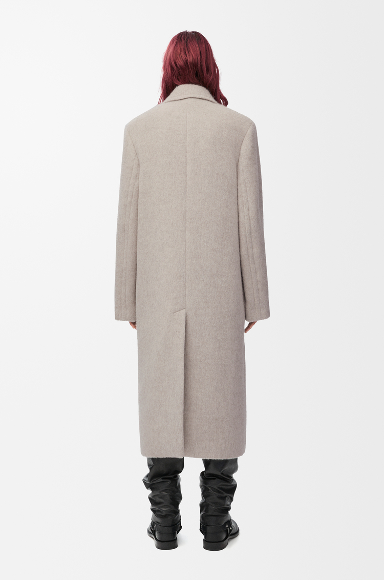 LOEWE Double-breasted coat in lama and wool Light Beige/Taupe