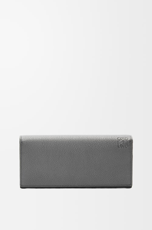 LOEWE 柔軟粒面小牛皮長版橫式錢包 炭灰色