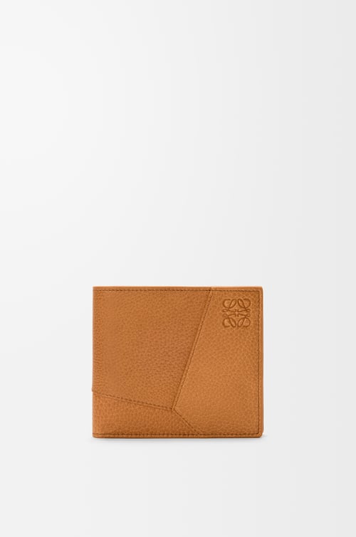 LOEWE 柔軟粒面小牛皮 Puzzle 雙摺硬幣錢包 淺峽谷棕色