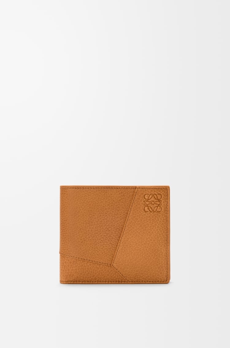 LOEWE 柔軟粒面小牛皮 Puzzle 雙摺硬幣錢包 淺峽谷棕色