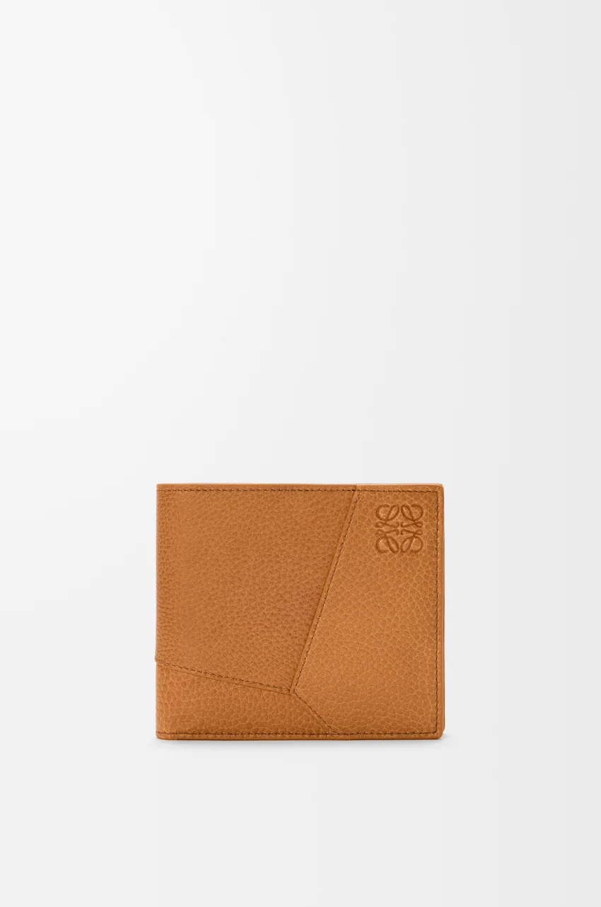 Puzzle bifold coin wallet in supple grained calfskin
