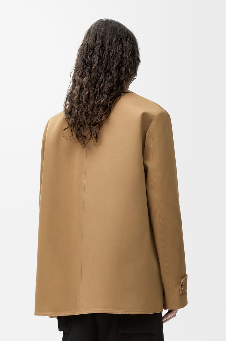 LOEWE Abrigo en algodón y piel napa de becerro Beige/Verde Caqui