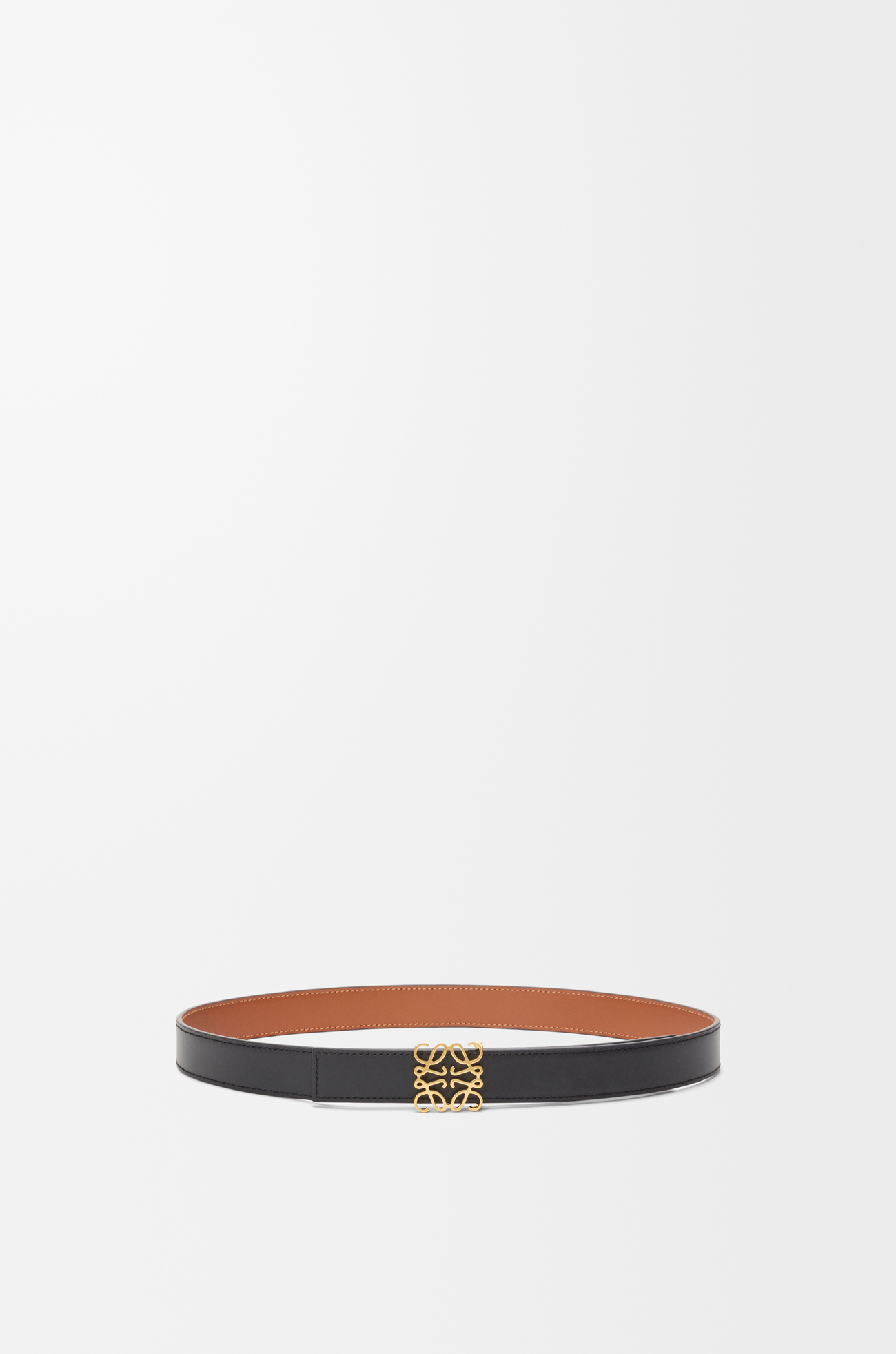 LOEWE Cinturón reversible Anagram en piel de ternera lisa Bronceado/Negro/Dorado