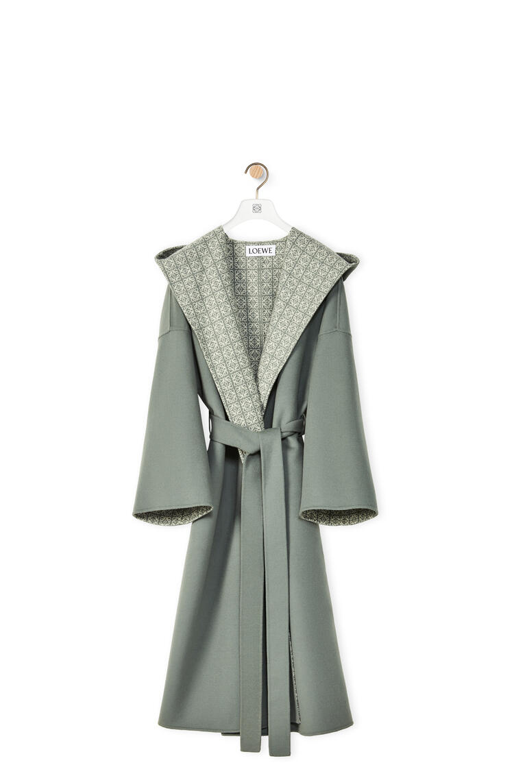 LOEWE Anagram jacquard hooded coat in wool Khaki Green/Soft White pdp_rd