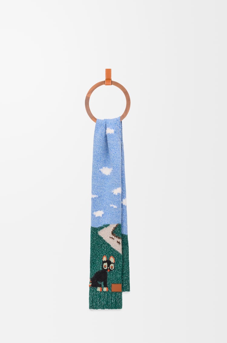 LOEWE Scarf in wool and mohair blend Blue/Multicolor