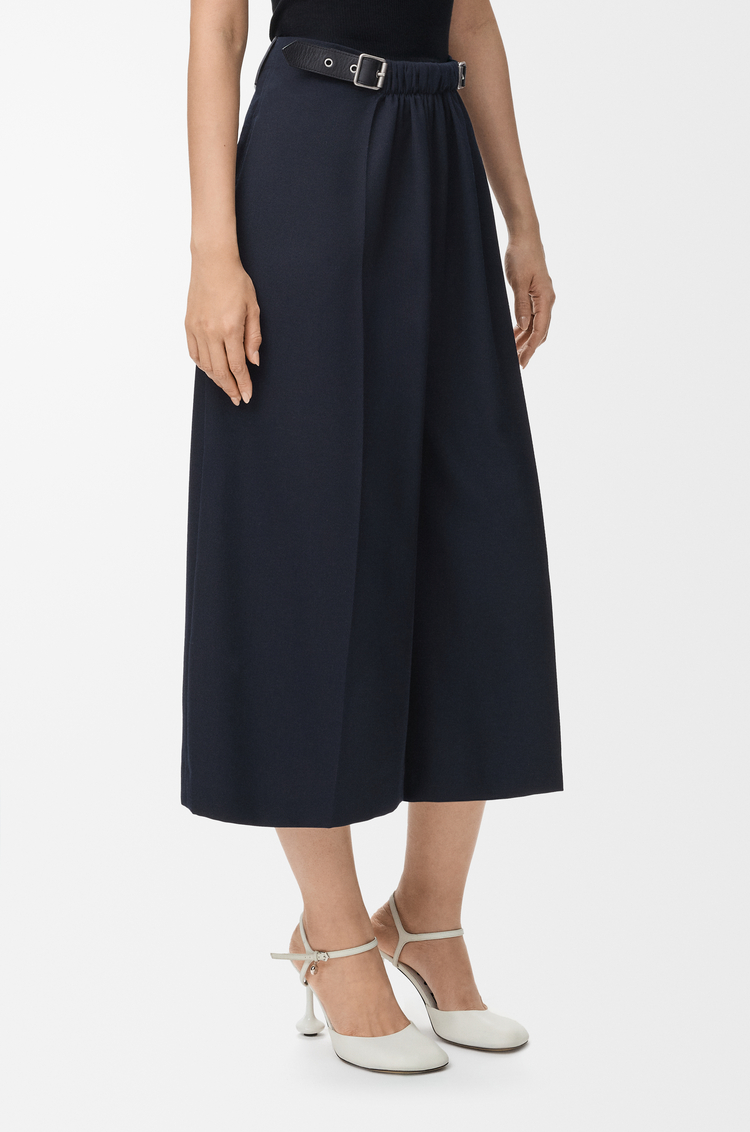 LOEWE Pantalón cropped con cinturón en lana Azul Marino