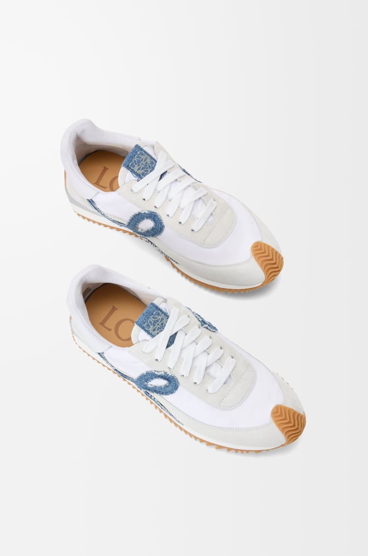 LOEWE Flow Runner 2.0 in nylon and suede White/Light Denim