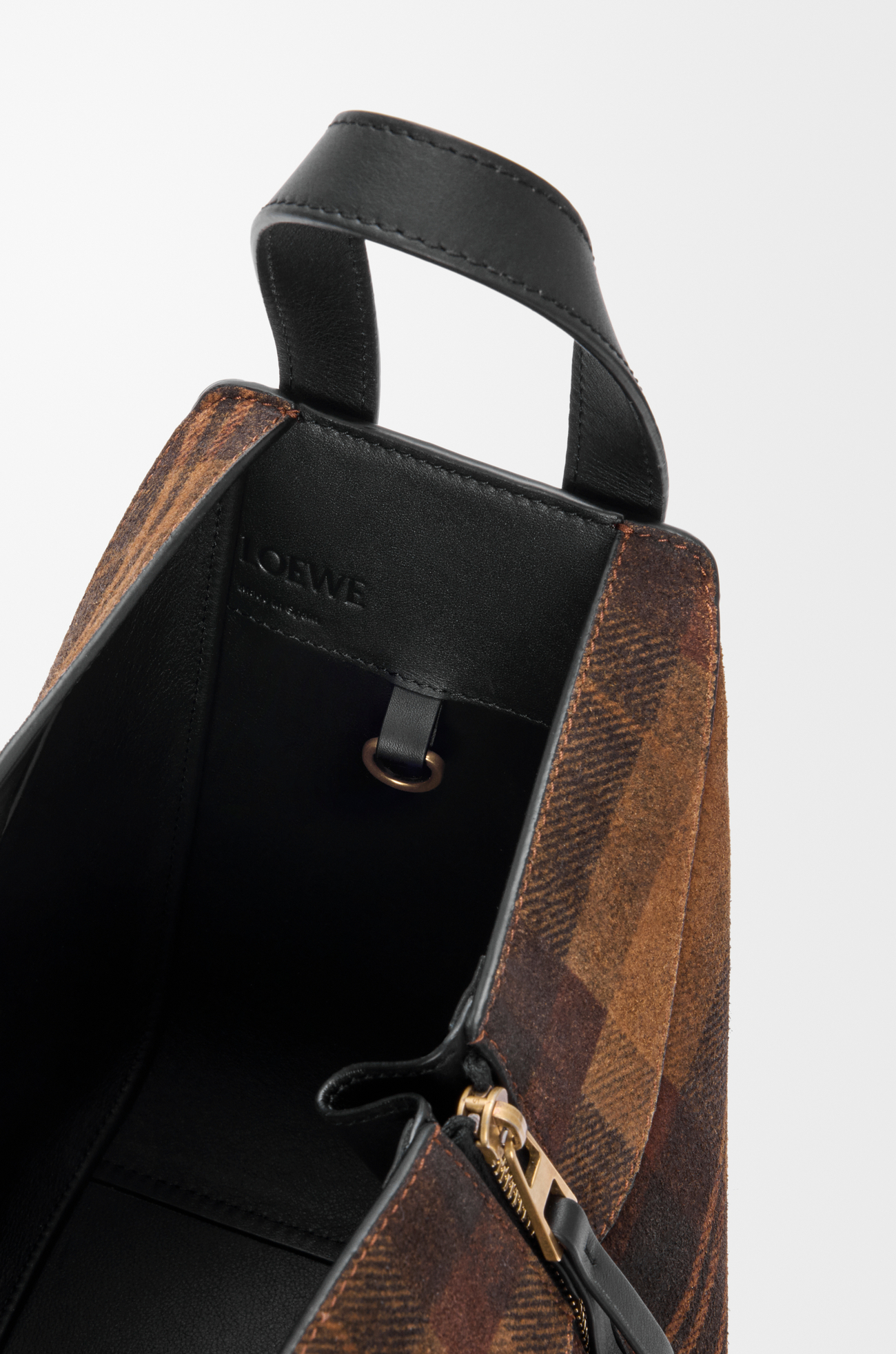 LOEWE Compact Hammock bag in suede and classic calfskin Tan/Black