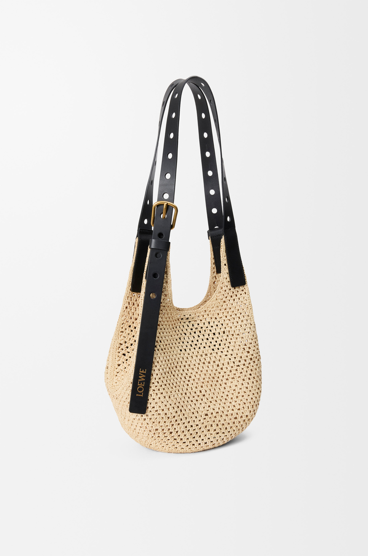 LOEWE Small Punch Hole hobo in raffia and calfskin Natural/Black