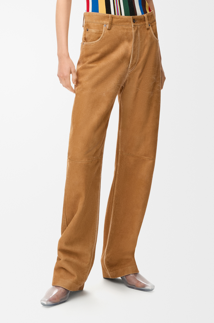 LOEWE Pantaloni in pelle di capra scamosciata Camel