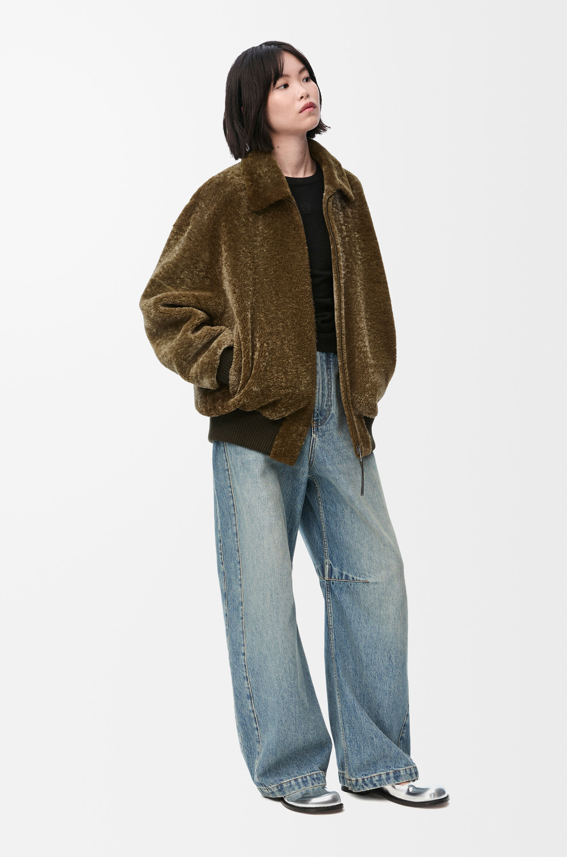 ジップアップ ジャケット（シアリング） カーキグリーン - LOEWE
