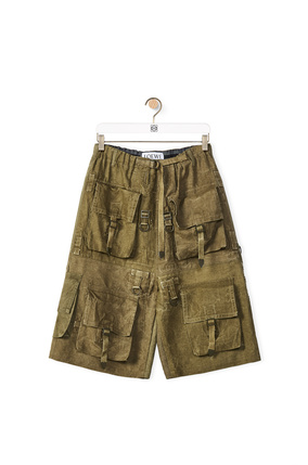 LOEWE Multi-pocket bermuda shorts in cotton and linen Old Military Green plp_rd