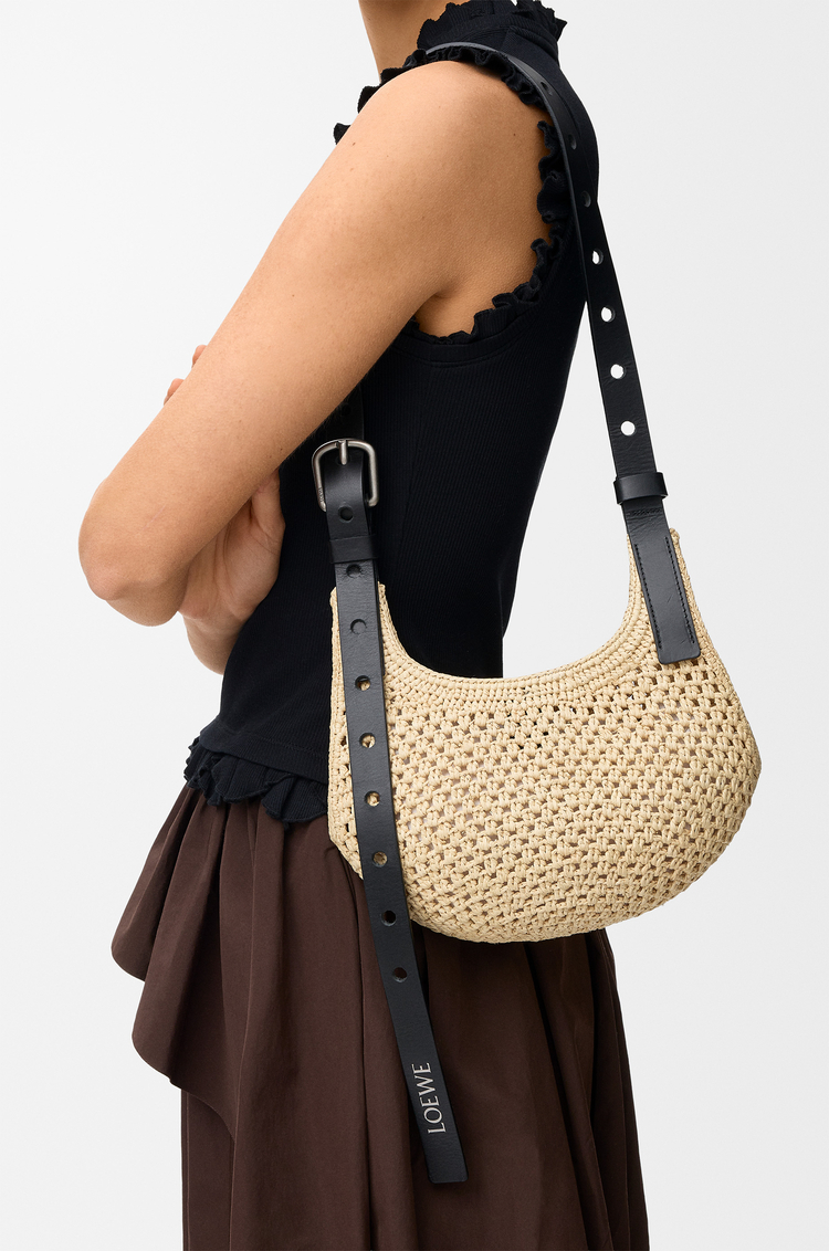 LOEWE Mini Punch Hole hobo in raffia and calfskin Natural/Black